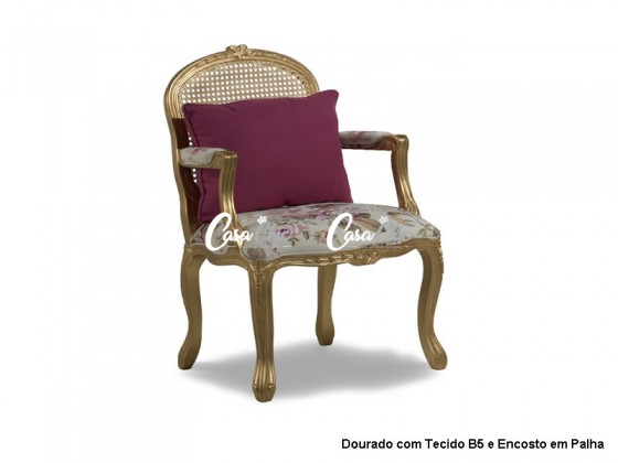 Poltrona Cadeira com Braço Flora com Encosto em Palha